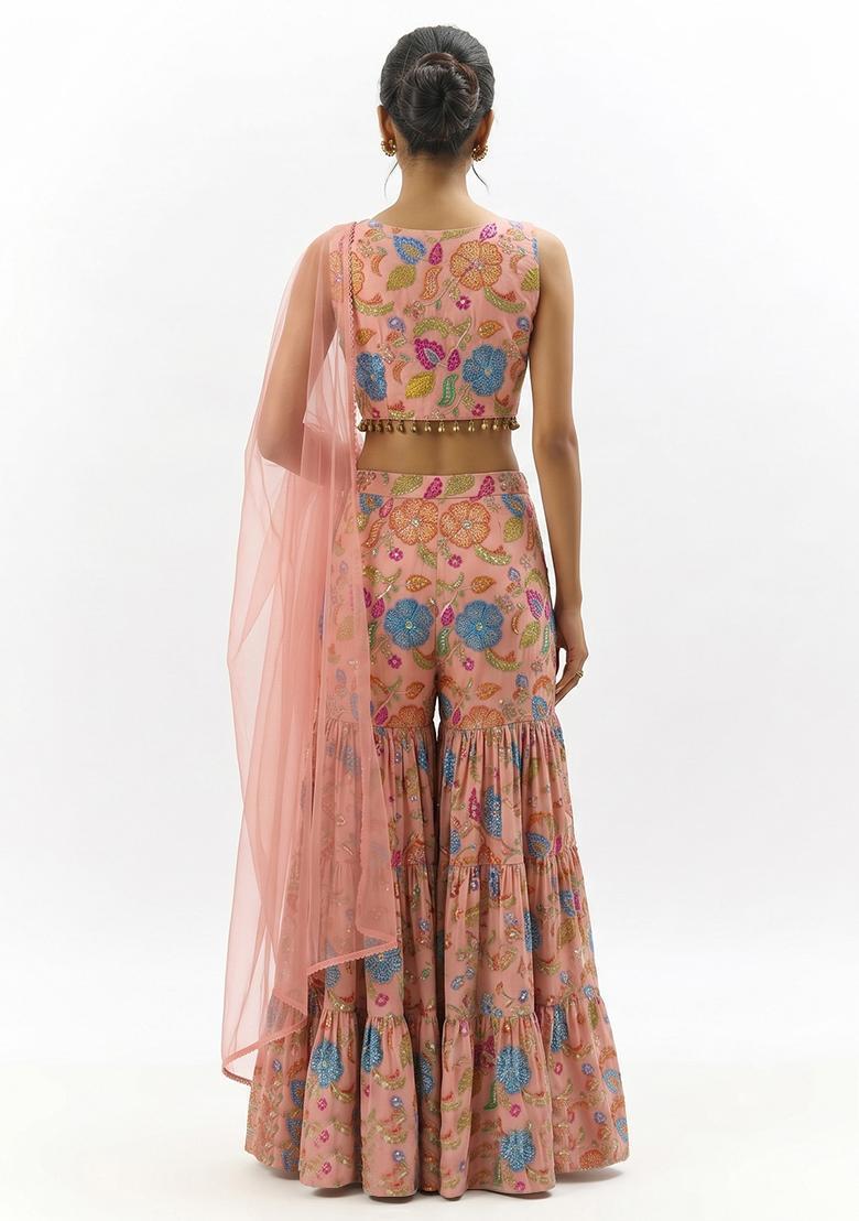 Peach Printed Sharara Set - Indya