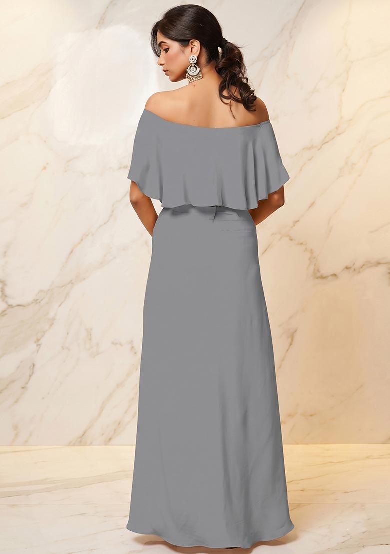 Grey Embroidered Handwork Fusion Set - Indya