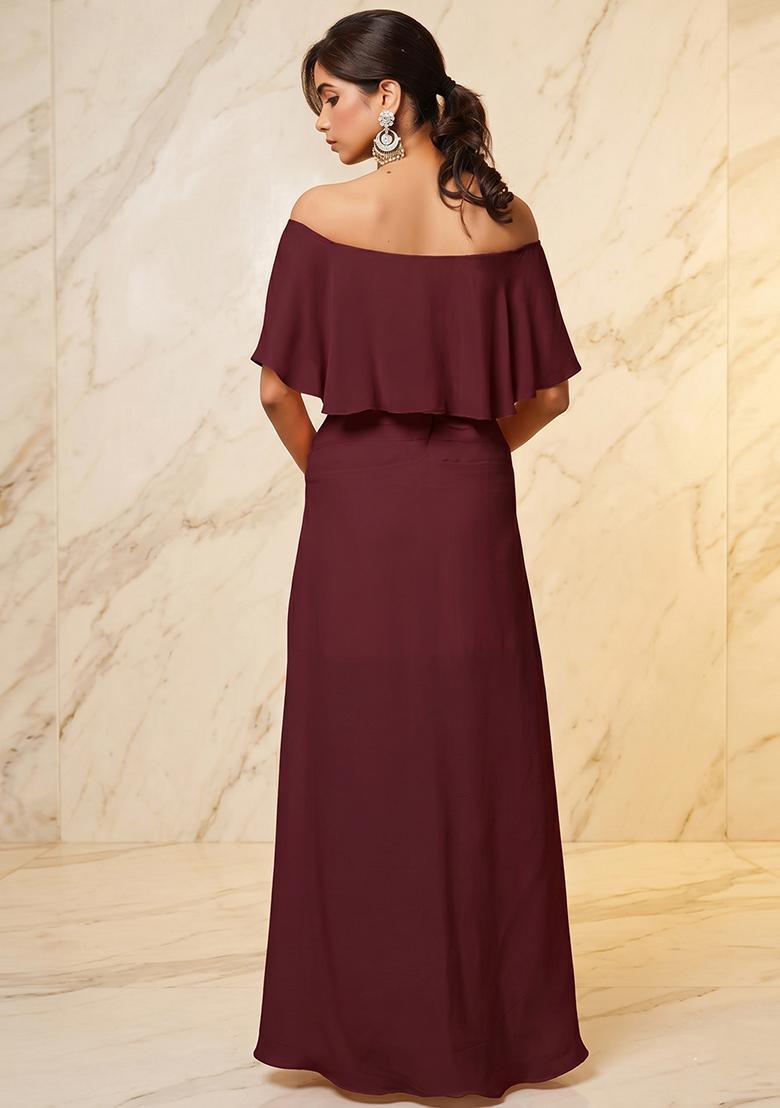 Wine Embroidered Handwork Fusion Set - Indya