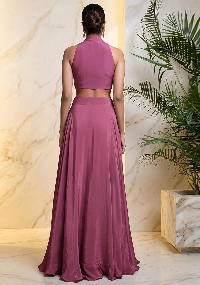 Mauve Embroidered Handwork Fusion Set - Indya