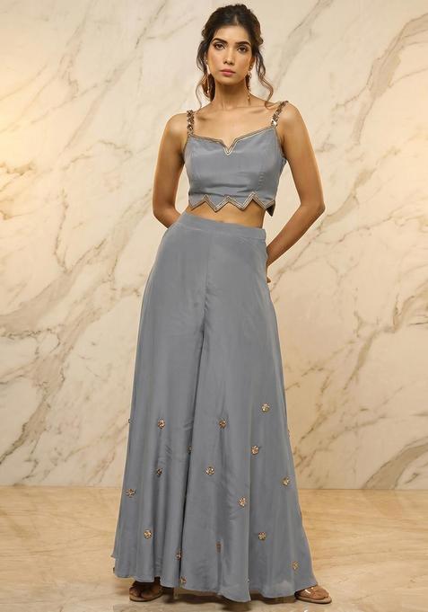 Grey Embroidered Handwork Fusion Set