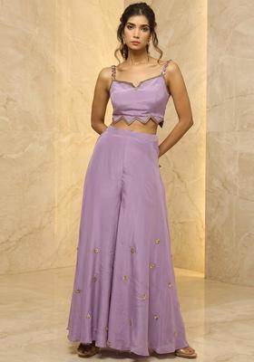 Lavender Embroidered Handwork Fusion Set