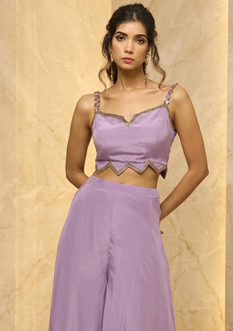 Lavender Embroidered Handwork Fusion Set - Indya