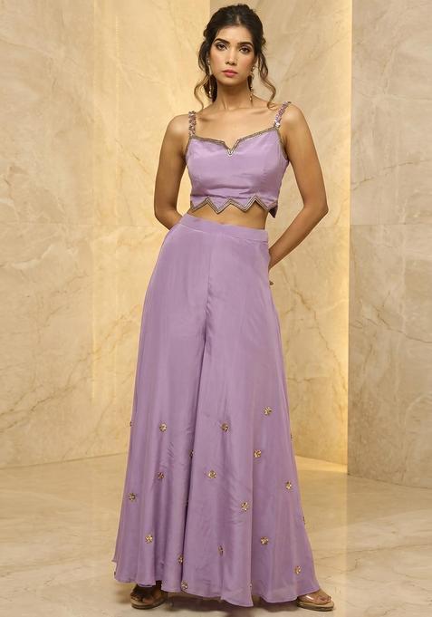 Lavender Embroidered Handwork Fusion Set