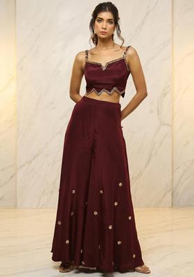 Wine Embroidered Handwork Fusion Set