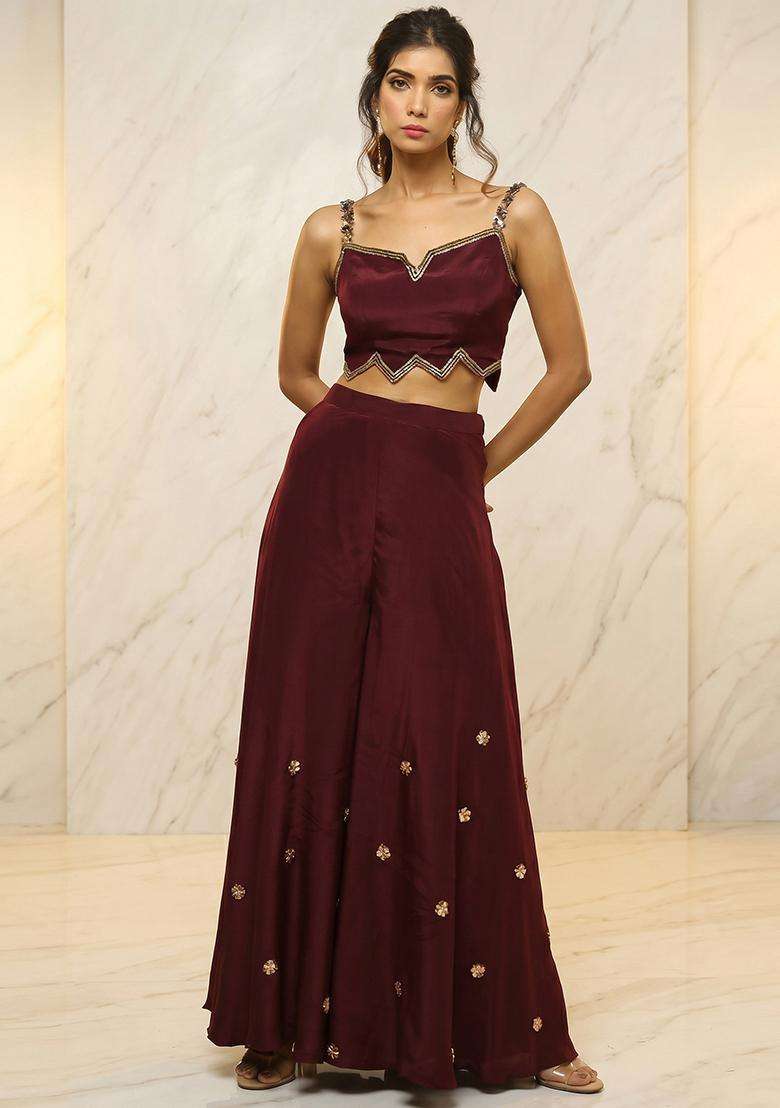 Wine Embroidered Handwork Fusion Set - Indya