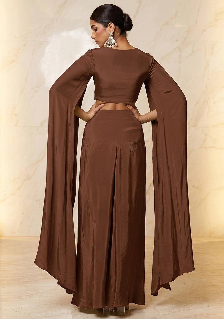 Brown Embroidered Handwork Fusion Set - Indya