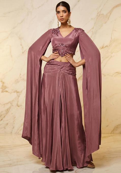 Mauve Embroidered Handwork Fusion Set
