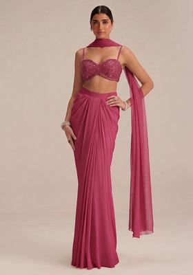 Pink Embroidered Net Fusion Set
