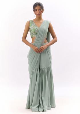 Sea Green Printed Crepe Sharara Set