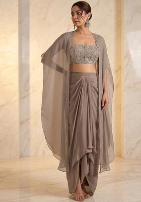 Beige Embroidered Handwork Fusion Set