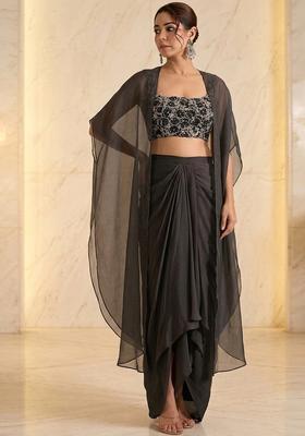 Black Embroidered Handwork Fusion Set