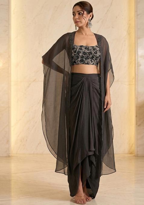 Black Embroidered Handwork Fusion Set