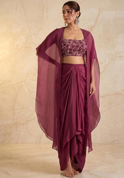 Mauve Embroidered Handwork Fusion Set