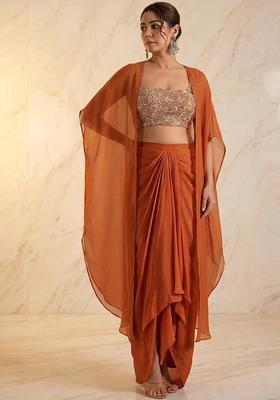 Rust Embroidered Handwork Fusion Set