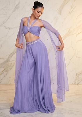 Lavender Embroidered Handwork Fusion Set