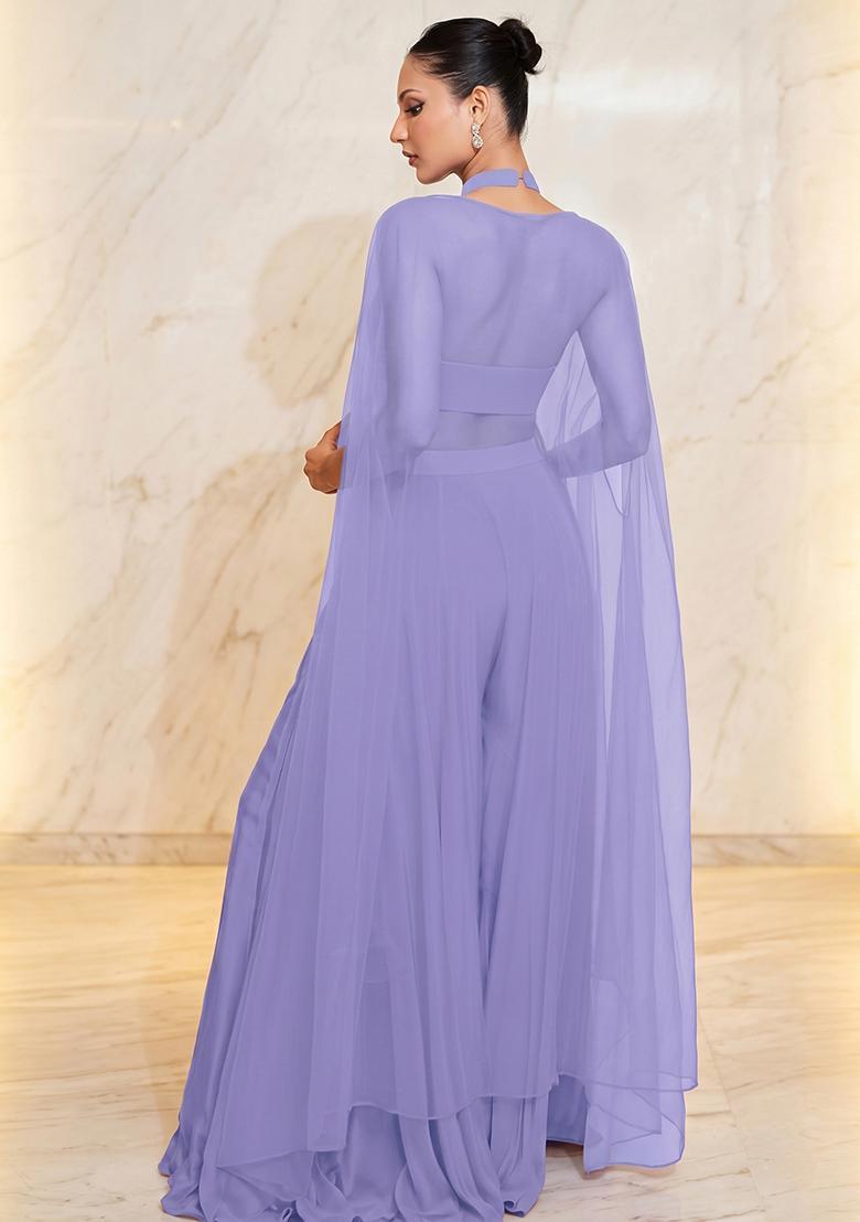 Lavender Embroidered Handwork Fusion Set - Indya