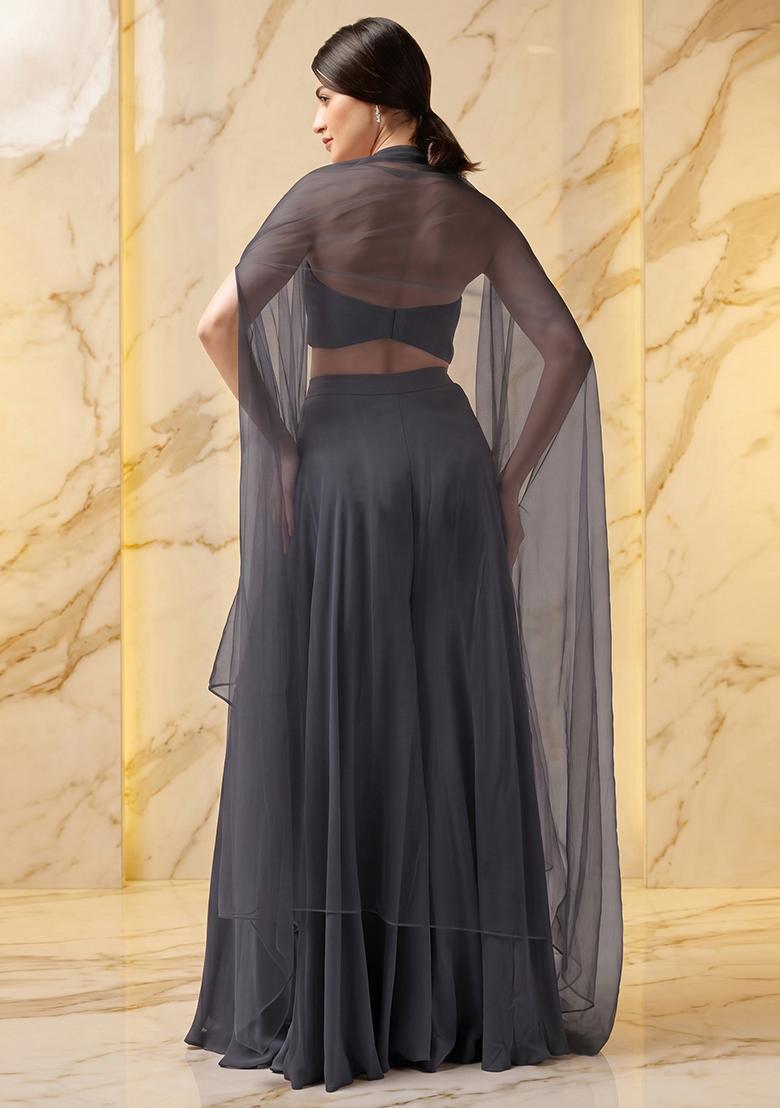 Black Embroidered Handwork Sharara Set - Indya