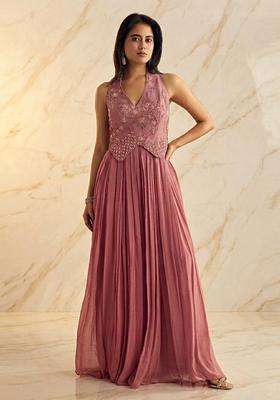 Rose Pink Embroidered Handwork Fusion Set