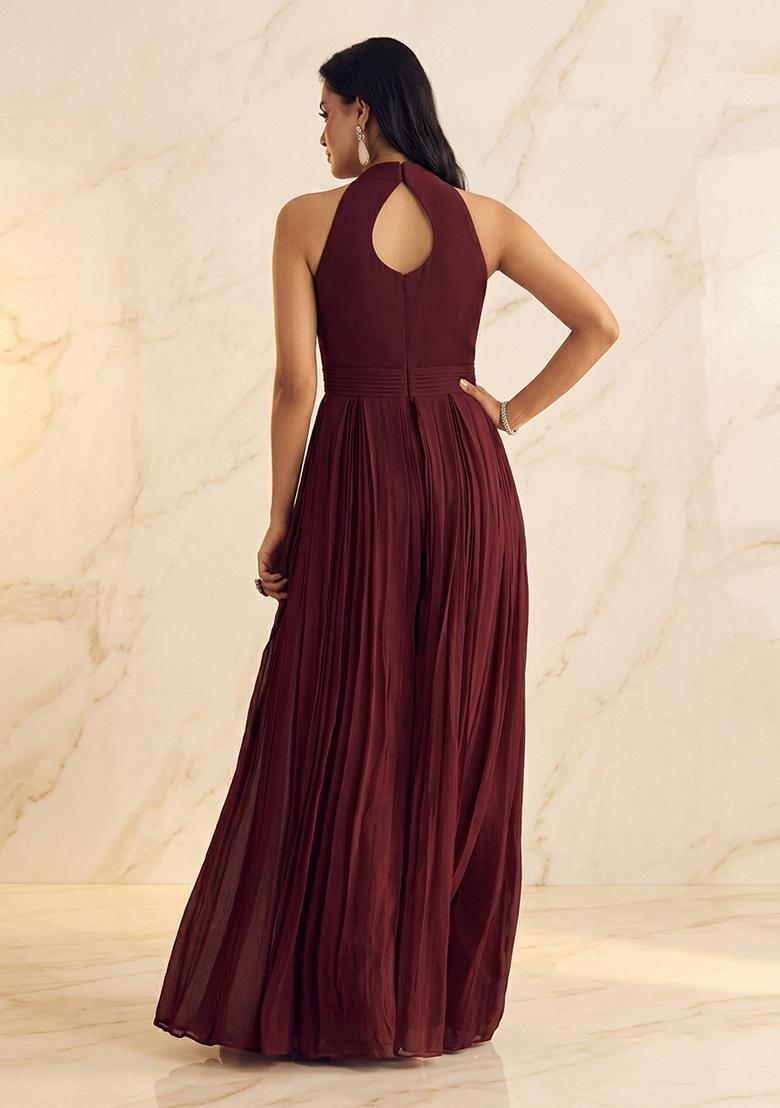 Wine Embroidered Handwork Fusion Set - Indya