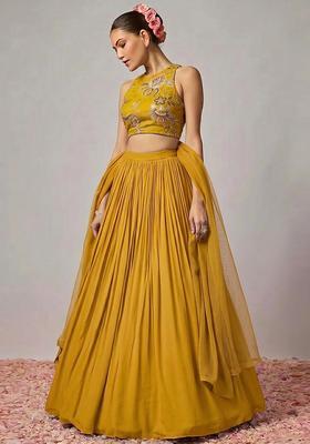 Yellow Embroidered Organza Lehenga Set