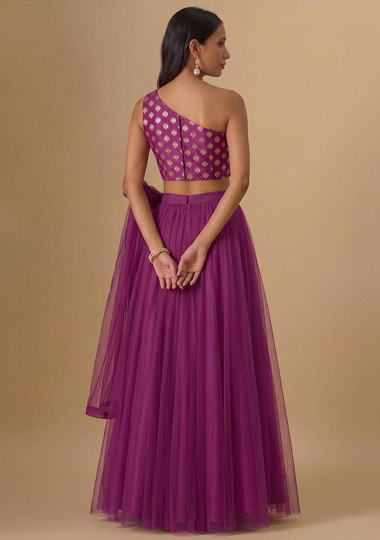 Purple Zari Satin Lehenga Set - Indya