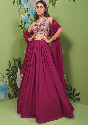Rani Pink Printed Crepe Lehenga Set