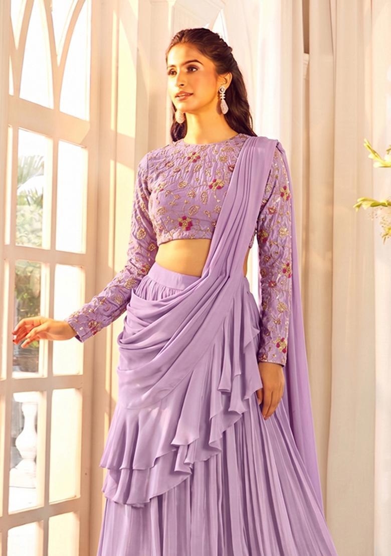 Lilac Zari Cosmos Lehenga Set - Indya