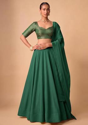 Dark Green Brocade Lehenga Set
