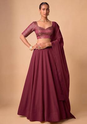 Wine Brocade Lehenga Set
