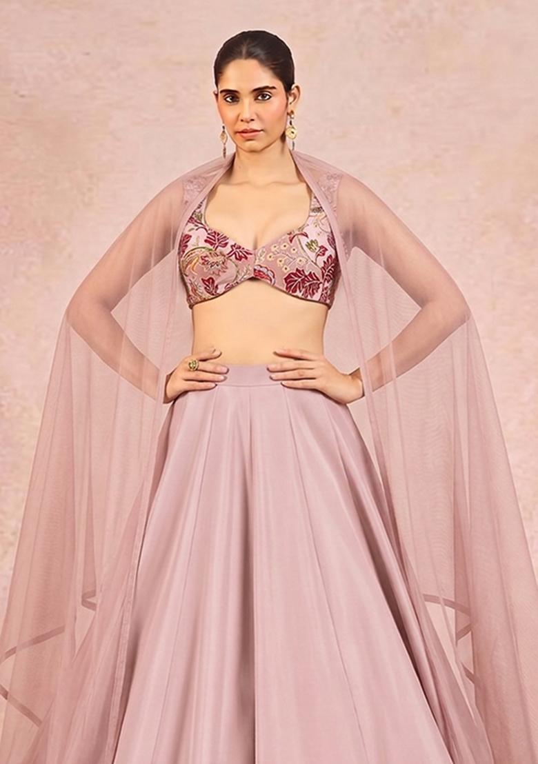 Mauve Printed Crepe Lehenga Set - Indya
