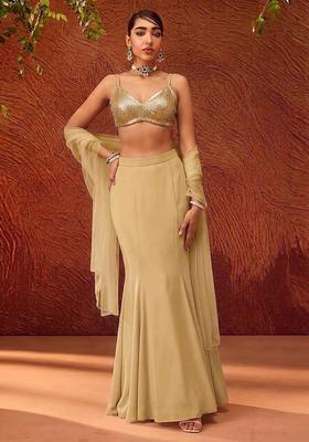 Gold Sequin Net Lehenga Set