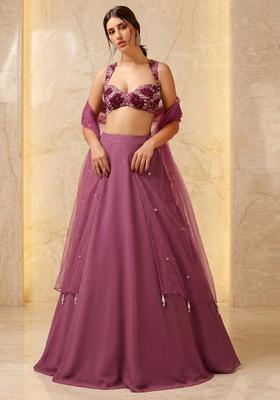 Mauve Embroidered Handwork Lehenga Set