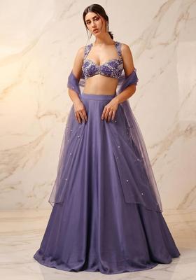 Purple Embroidered Handwork Lehenga Set