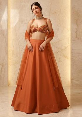 Rust Embroidered Handwork Lehenga Set