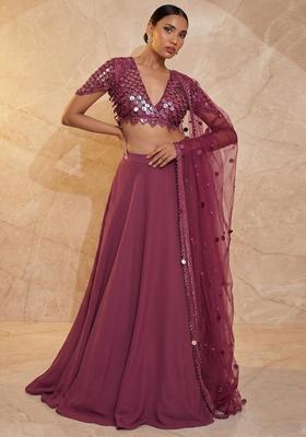 Mauve Embroidered Handwork Lehenga Set