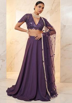 Purple Embroidered Handwork Lehenga Set