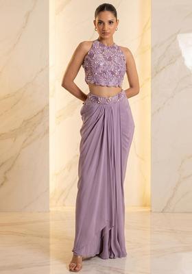 Lavender Embroidered Handwork Fusion Set