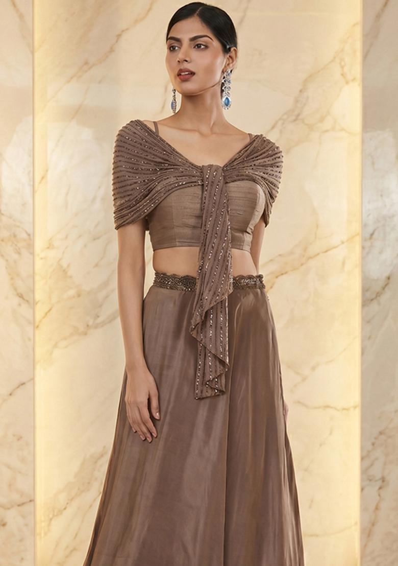 Beige Embroidered Handwork Fusion Set - Indya