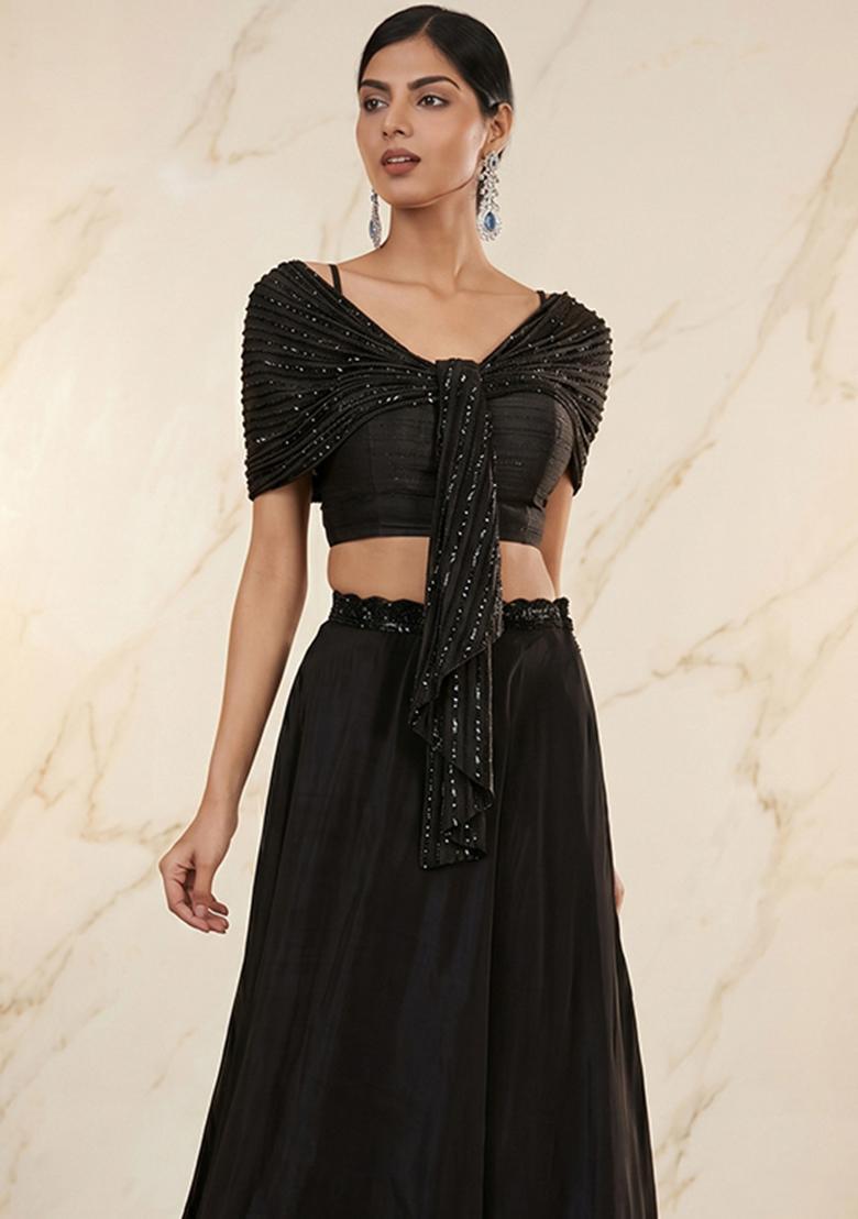 Black Embroidered Handwork Fusion Set - Indya