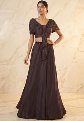 Plum Embroidered Handwork Fusion Set