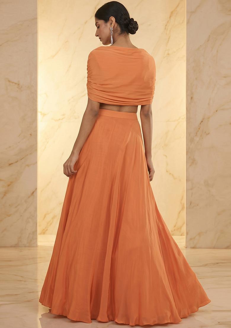 Peach Embroidered Handwork Fusion Set - Indya