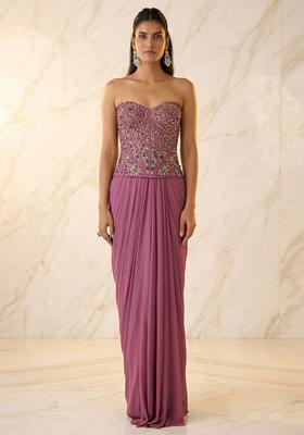 Mauve Embroidered Handwork Fusion Set