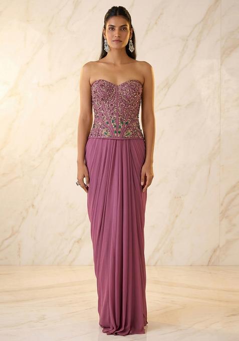Mauve Embroidered Handwork Fusion Set