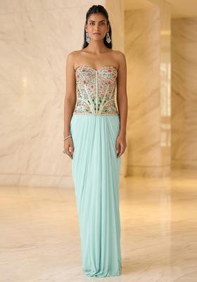 Mint Embroidered Handwork Fusion Set