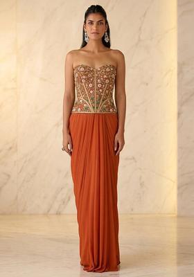 Rust Embroidered Handwork Fusion Set
