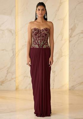 Wine Embroidered Handwork Fusion Set