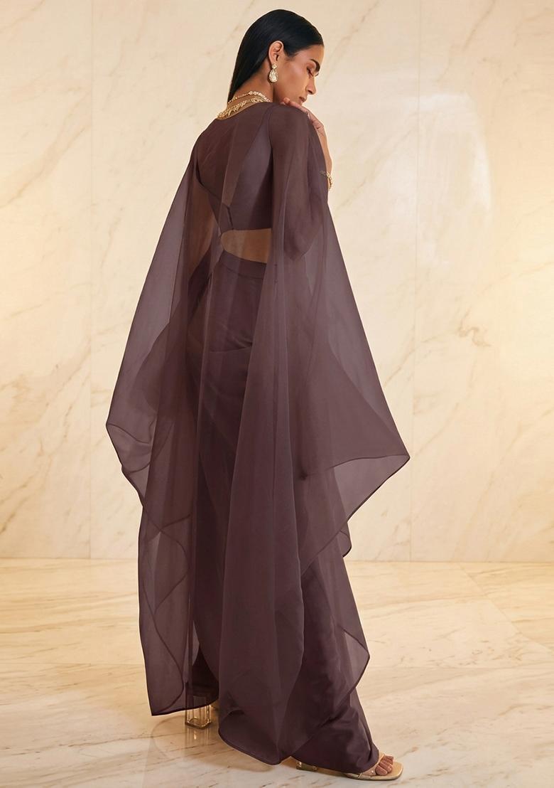 Plum Embroidered Handwork Fusion Set - Indya