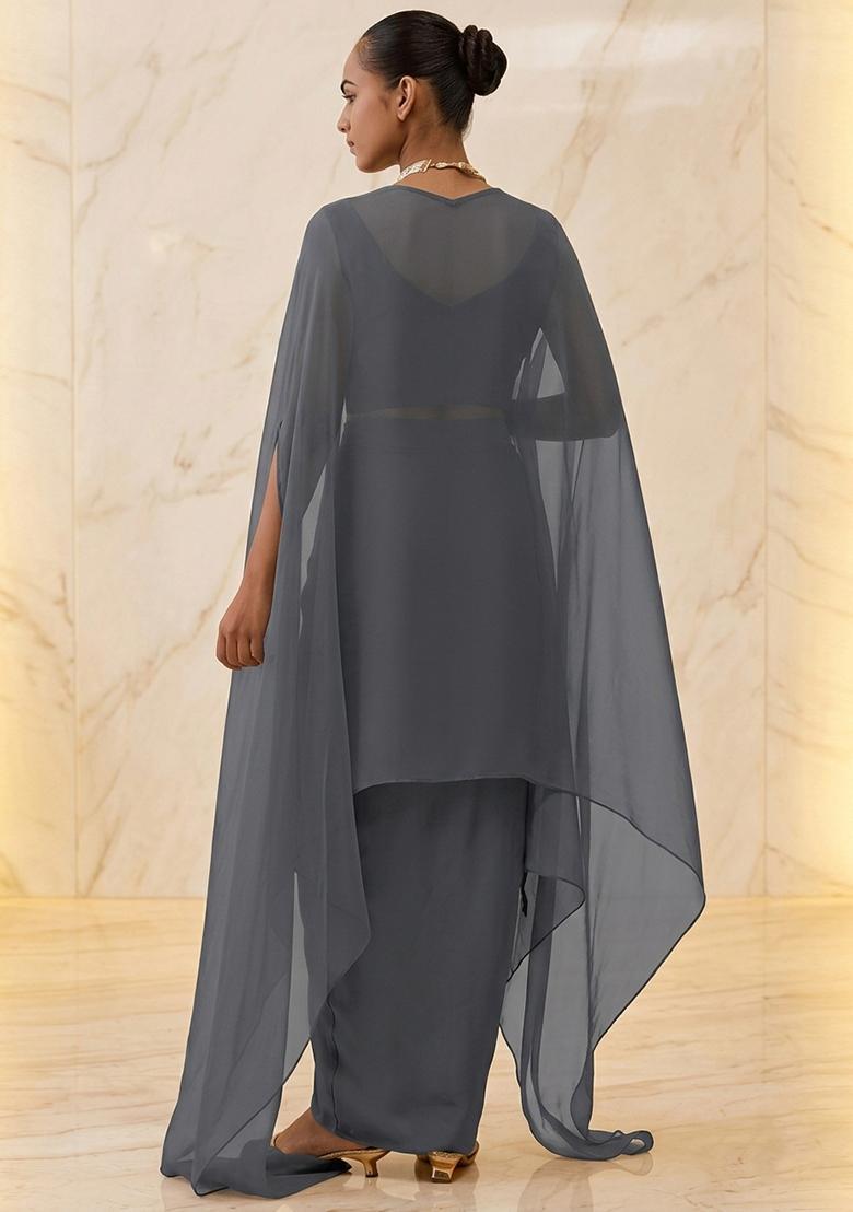 Grey Embroidered Handwork Fusion Set - Indya
