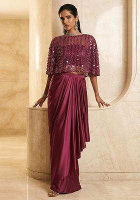 Mauve Embroidered Handwork Fusion Set
